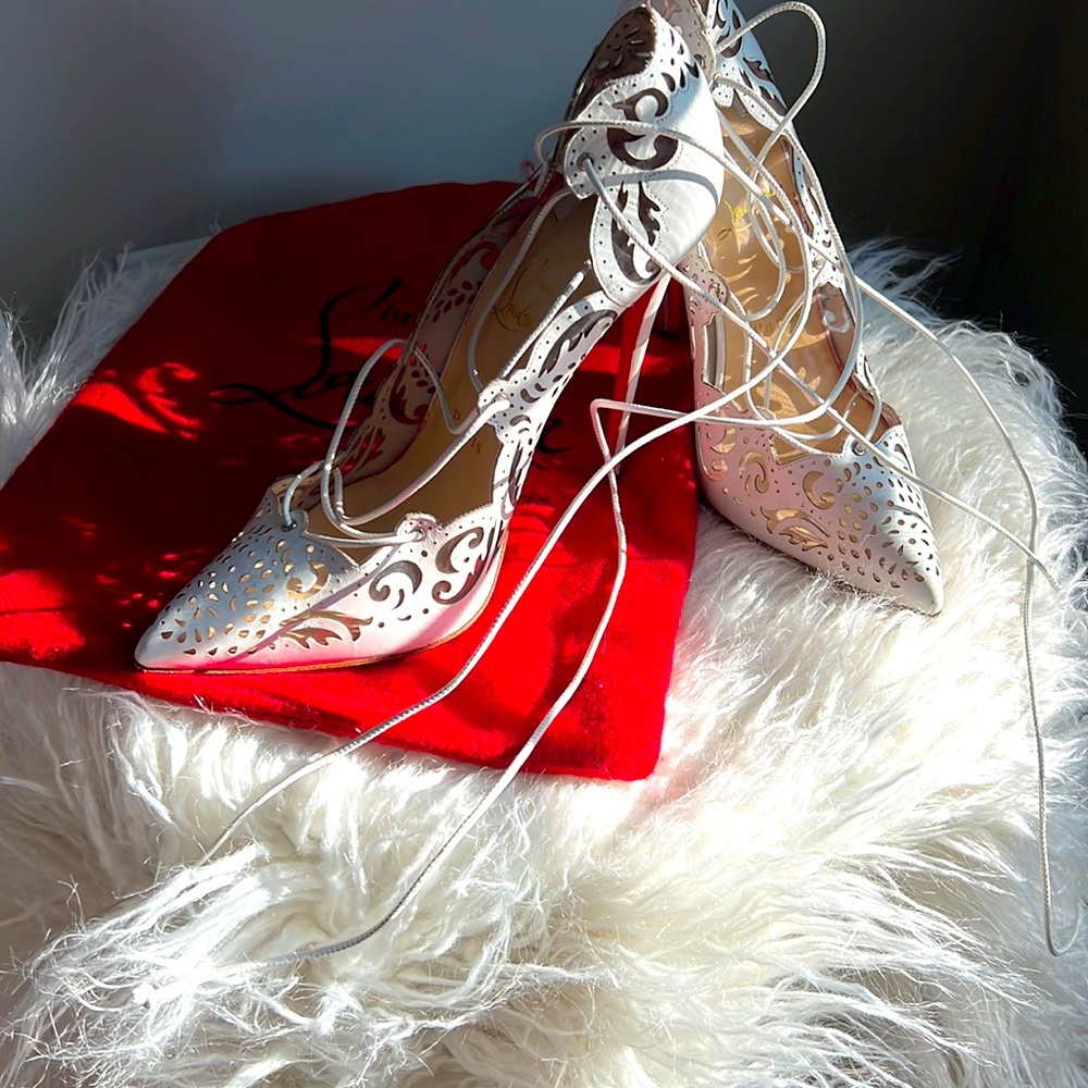 White lace tied Christian Louboutin